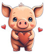 cute cartoon piglet holding a heart, generative ai
