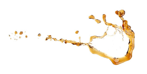 Coffee drink Shape form droplet of espresso splashes into drop cola line tube attack fluttering in air and stop motion freeze shot. Splash soyu soy sauce coffee drink texture graphic resource elements