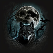 Moody , Black , Gothic, Full Moon, Wolf, Bat