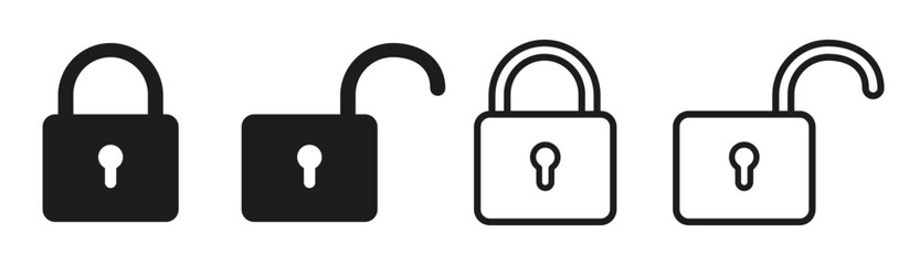 Poster - lock icon collection. locked and unlocked black line icon set. flat security symbol. vector illustra