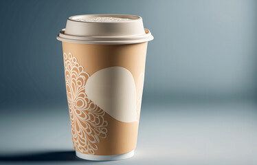 Wall Mural - paper cup with coffee on blue background