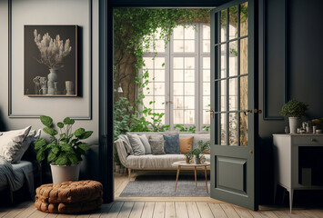 Wall Mural - modern living room with lots of plants