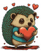 cute cartoon hedgehog with heart, generative ai