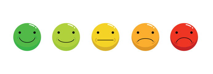 Emoticons icons set. Emoji faces collection. Emojis flat style. Happy, smile, neutral, sad and angry emoji. feedback rating emotion customer satisfaction rating