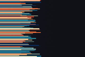 Poster - Colorful retro abstract vector line pattern with dots isolated on a black background. Minimalist flowing paths texture. Digital future technology, network, connection structure, or science concept