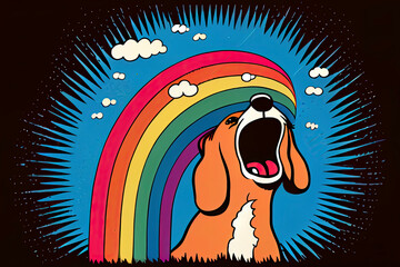 Wall Mural - cartoon of a bored dog yawning with a rainbow coming out of it's mouth