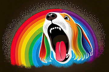 Wall Mural - cartoon of a bored dog yawning with a rainbow coming out of it's mouth