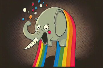 Wall Mural - cartoon of a bored Elephant yawning with a rainbow coming out of it's mouth