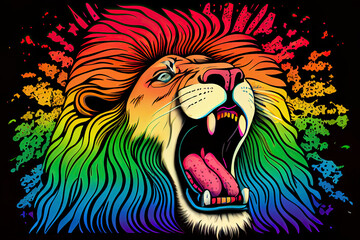 Wall Mural - cartoon of a bored lion yawning with a rainbow coming out of it's mouth