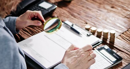 Sticker - Auditor Hand Checking Invoice Using Magnifying Grass