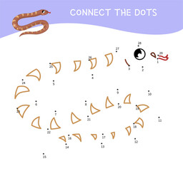 Sticker - Educational game for kids. Dot to dot game for children. Vector illustration of a cute snake
