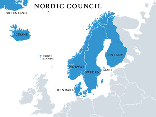 nordic council members, political map. cooperation among the nordic states denmark, finland, iceland