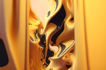 Wall Mural - Abstract fluid yellow background with interlaced 3d distortion effect. Futuristic liquid design. Retro futurism, web punk, rave techno neon colors. Generative AI.