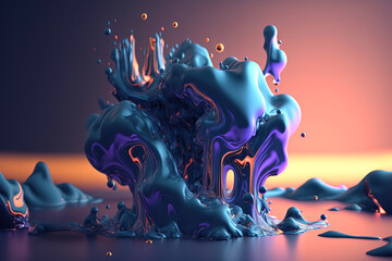 Wall Mural - Abstract fluid pink and blue background with interlaced 3d distortion effect. Futuristic liquid design. Retro futurism, web punk, rave techno neon colors. Generative AI.