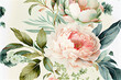 Leinwandbild Motiv Soft pastel floral pattern with peonies in pink and green with a vintage oriental feel, generative AI