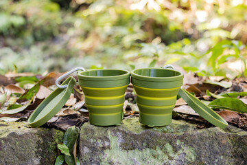 Close up shot of two camping cup