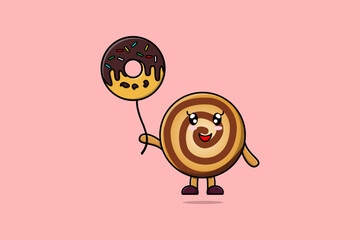 Wall Mural - Cute cartoon Cookies floating with donuts balloon cartoon vector illustration 