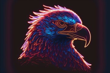 A beautiful neon american eagle head icon. Generative AI.