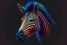 A Beautiful Neon Zebra Head Icon. Generative AI.