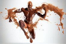 Swimmer Man Made From Chocolate And Milk On White Background. Sport And Athlete Concept. Generative AI