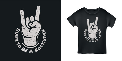 born to be a rockstar rock gesture t-shirt design typography. creative hand drawn rock related art w