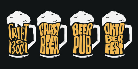 Wall Mural - craft beer pub typography set. vector vintage lettering illustration. chalkboard design element for 