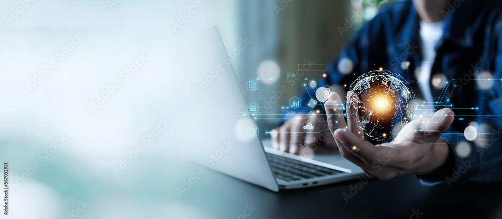 Business people using technology , global internet connection of ...