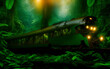 Ghost train in the mystic tropical jungle forest. Generative Al Illustration.
