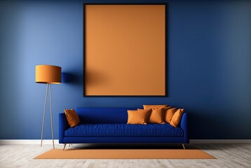 Wall Mural - empty picture frame hanging on wall idea for mock up background, minimalism interior design, Generative Ai