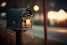 Grey Mailbox With Nature Blur Background, Generative Ai