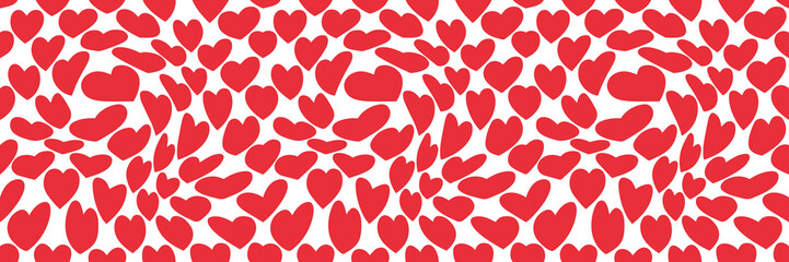 Fototapete - Groovy Pattern with Red Hearts on White Background in Retro Style. Hippie Psychedelic Seamless Pattern for Valentine's Day. Abstract Vector Trippy Art Print. Funky Texture in 60s 70s Cartoon Style