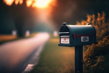 Grey Mailbox With Nature Blur Background, Generative Ai