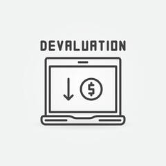 Poster - Laptop with Dollar Coin and Arrow vector Devaluation line icon