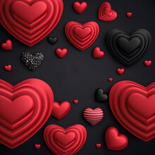Valentines Day Red Black Heart Background Template. Generative AI Illustration