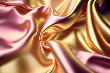 Wall Mural - pink and yellow swirling satin background fabric texture colorful, generative ai