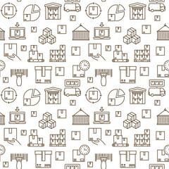 Poster - Storage and Delivery vector thin line seamless pattern - Warehouse background