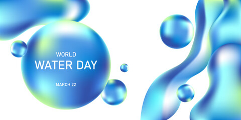 World water day banner. Ecology concept with blue liquid drops. Vector illustration