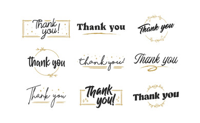 Sticker - THANK YOU hand lettering designs. Thanks compositions written with decorative calligraphic font.