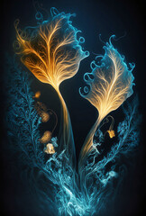 Wall Mural - glowing fantasy plants on dark background