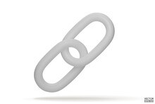 3d Realistic White Chain Or Link Icon Isolated On White Background. Two Chain Links Icon, Attach, Lock Symbol. Blockchain Link Sign. 3D Vector Illustration