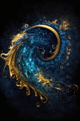 Wall Mural - Golden and blue floral and fractal background. Generative ai. 