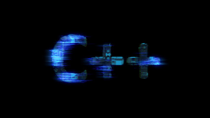 Poster - cybernetic electrical light shining text C++ in glitch style, isolated - object 3D rendering