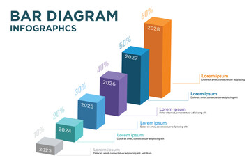 Wall Mural - 3d graph bar diagram chart for business statistics. Vector infographic with steps and options.