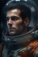 Wall Mural - portrait of a male astronaut in a helmet and spacesuit. Generative AI