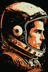 Wall Mural - portrait of a male astronaut in a helmet and spacesuit in style of poster. Generative AI