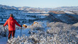 Leinwandbild Motiv senior hiker in winter scenery of Rocky Mountains foothills in northern Colorado, Lory State Park