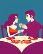 un homme et une femme partageant un repas romantique - IA générative