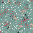 Seamless pattern with cute wildflowers on a blue background. Floral  background in liberty style. Hand drawn vector illustration for fashion print