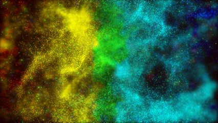 Poster - Holiday background with multicolor particles star on Black Background. Golden Glittering Background.