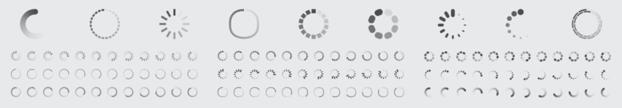 Circular Loading Buffering Icons Vector Set Video Ready for Animation Gif All Keyframes Frames Bufring Circle Waiting for Connection Buffer Preloader Download Symbol Easy Replace Color